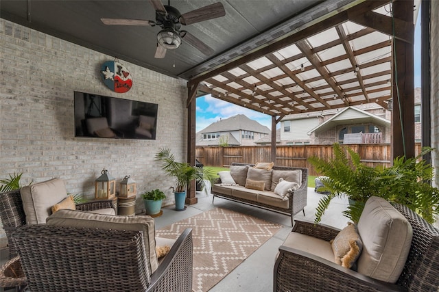 3900 Brazoria Dr, Prosper, TX 75078 - view of patio / terrace featuring outdoor lounge area, a ceiling fan, and a pergola
