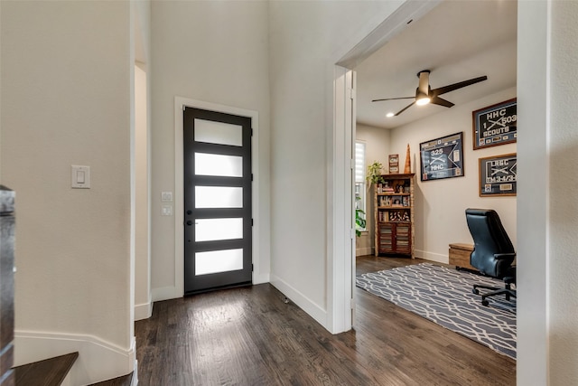 3900 Brazoria Dr, Prosper, TX 75078 - foyer with dark wood-type flooring and a ceiling fan