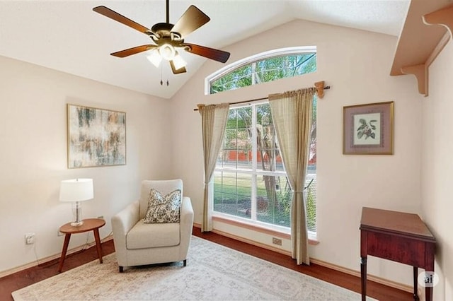 2705 Willowood Dr, Grapevine, TX 76051 - living area featuring lofted ceiling, ceiling fan, and wood finished floors