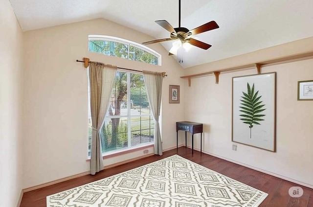 2705 Willowood Dr, Grapevine, TX 76051 - sitting room featuring wood finished floors, vaulted ceiling, and ceiling fan