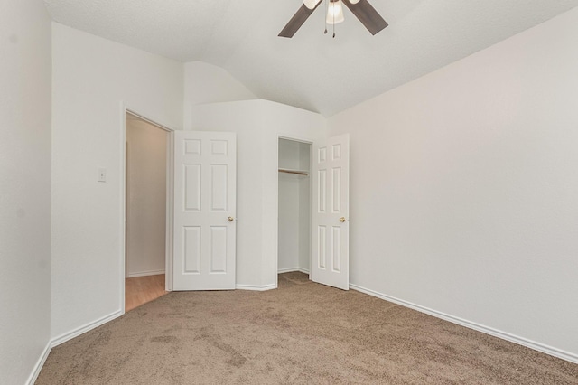 2515 High Pointe Blvd, Mckinney, TX 75071 - unfurnished bedroom with carpet flooring, vaulted ceiling, a closet, and ceiling fan
