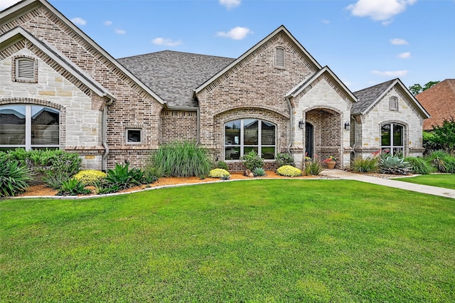 2427 Remuda Dr, Sherman, TX 75092 - french country style house featuring brick siding, a front lawn, and a shingled roof