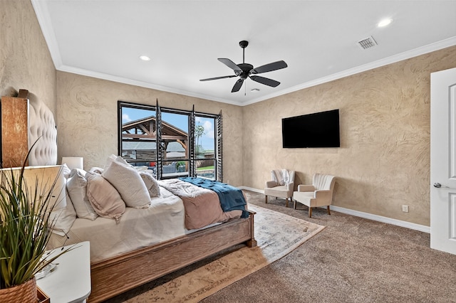 2427 Remuda Dr, Sherman, TX 75092 - carpeted bedroom with ornamental molding, a ceiling fan, and recessed lighting