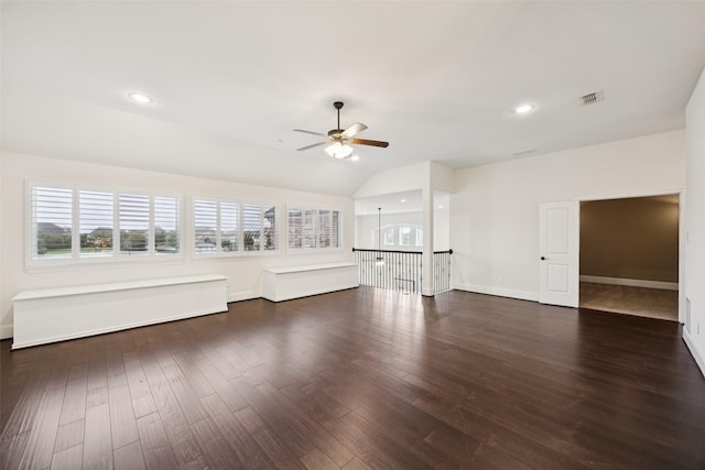 6873 Martel Pl, Frisco, TX 75035 - unfurnished living room featuring a ceiling fan, wood finished floors, lofted ceiling, and recessed lighting