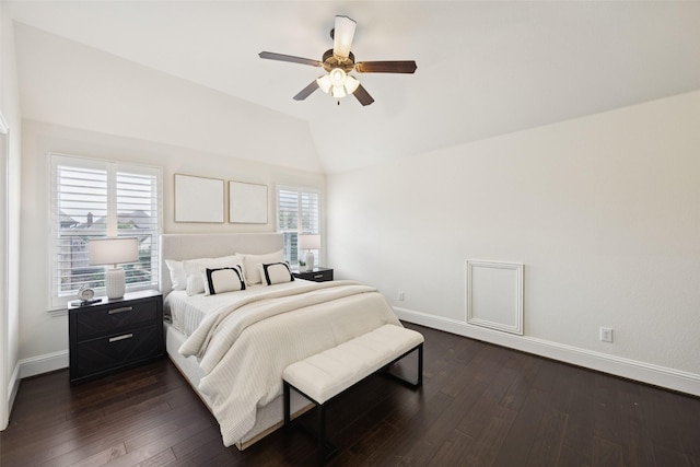 6873 Martel Pl, Frisco, TX 75035 - bedroom with vaulted ceiling, dark wood finished floors, and ceiling fan