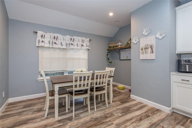 5216 Copper Creek Dr, Fort Worth, TX 76244 - dining space with wood finished floors, vaulted ceiling, and recessed lighting