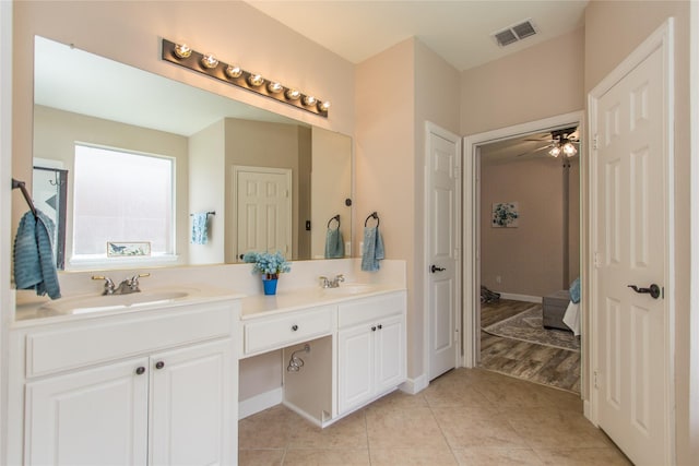5216 Copper Creek Dr, Fort Worth, TX 76244 - ensuite bathroom featuring double vanity, a ceiling fan, and tile patterned flooring
