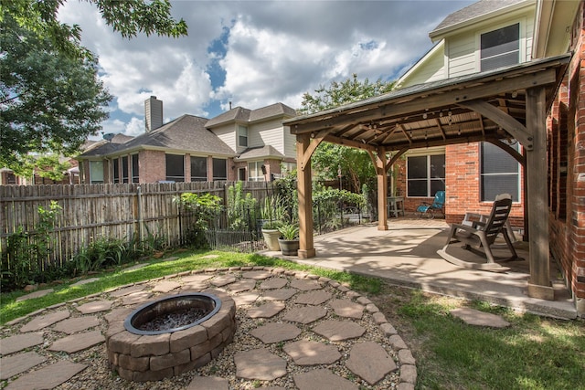 5216 Copper Creek Dr, Fort Worth, TX 76244 - view of patio / terrace with an outdoor fire pit and a gazebo