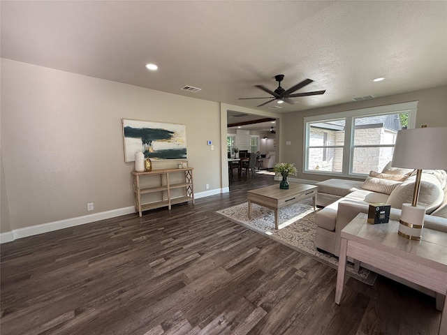 2849 Spruce Park Dr, Richland Hills, TX 76118 - living area featuring a ceiling fan, wood finished floors, recessed lighting, and a textured ceiling