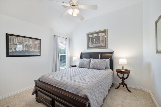 3217 S Bay Breeze Ln, Fort Worth, TX 76179 - bedroom with light colored carpet, lofted ceiling, and ceiling fan