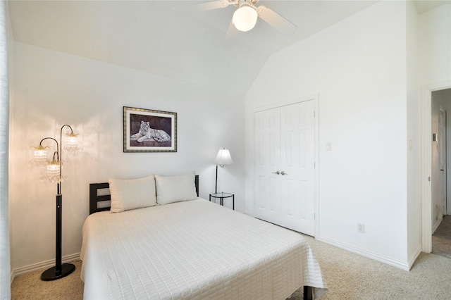 3217 S Bay Breeze Ln, Fort Worth, TX 76179 - bedroom with lofted ceiling, a closet, carpet flooring, and a ceiling fan