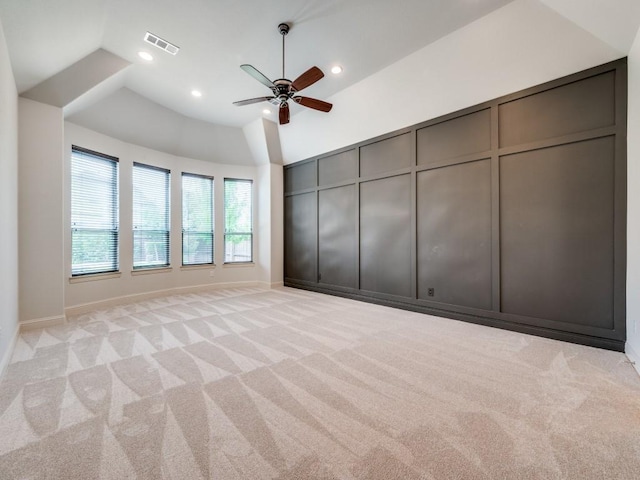 2911 Blackthorn Dr, Prosper, TX 75078 - unfurnished bedroom featuring light colored carpet, recessed lighting, lofted ceiling, and a ceiling fan