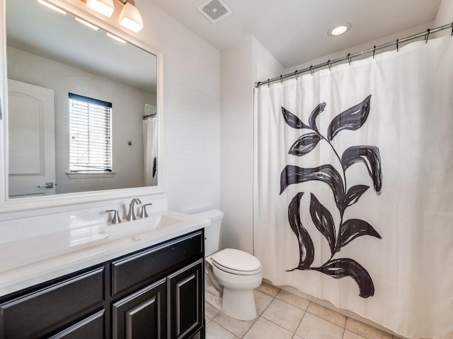 2911 Blackthorn Dr, Prosper, TX 75078 - full bathroom featuring vanity, tile patterned floors, curtained shower, and recessed lighting