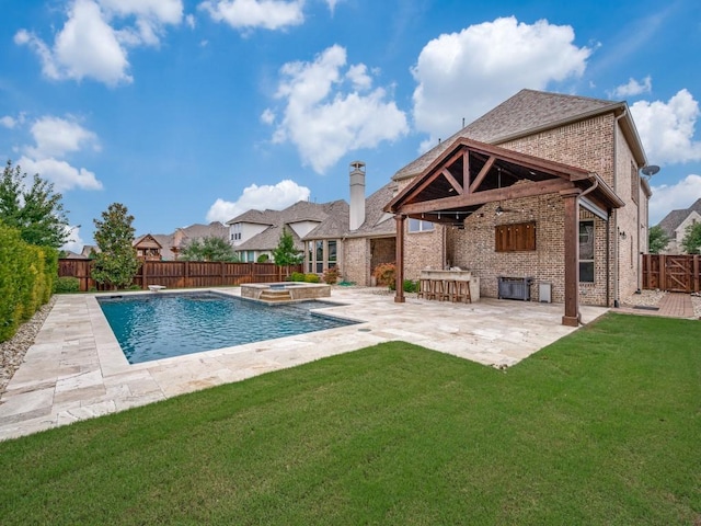 2911 Blackthorn Dr, Prosper, TX 75078 - view of swimming pool with a patio, a fenced backyard, and an in-ground hot tub
