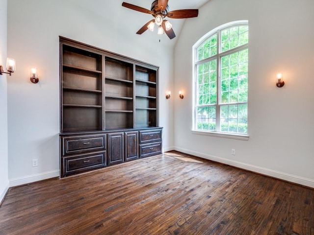 2911 Blackthorn Dr, Prosper, TX 75078 - unfurnished room featuring ceiling fan, dark wood finished floors, and vaulted ceiling