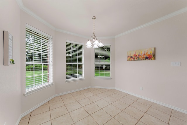 2403 Berry Grove Ct, Melissa, TX 75454 - tiled empty room featuring a chandelier and ornamental molding