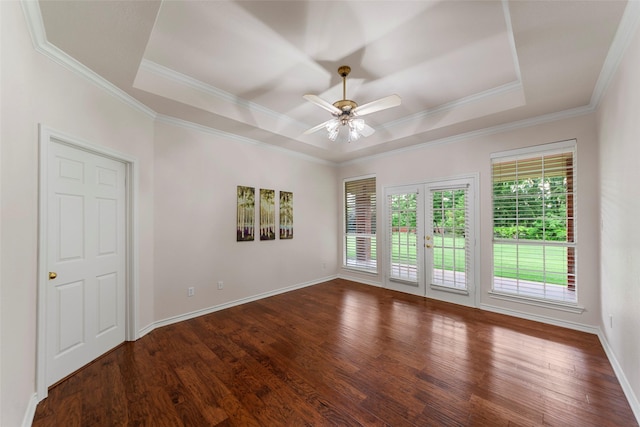 2403 Berry Grove Ct, Melissa, TX 75454 - empty room with wood finished floors, a raised ceiling, crown molding, and ceiling fan