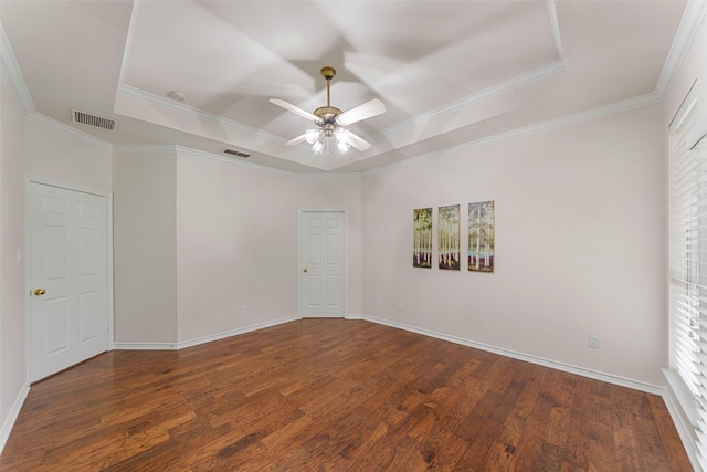 2403 Berry Grove Ct, Melissa, TX 75454 - spare room with a raised ceiling, a ceiling fan, wood finished floors, plenty of natural light, and crown molding
