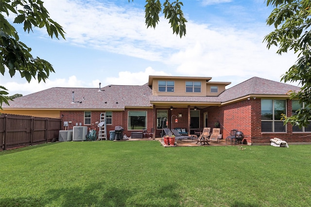 206 Hidden Meadow Cir, Midlothian, TX 76065 - back of house with ceiling fan, a patio, a fenced backyard, and brick siding