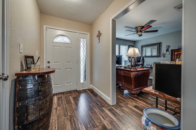 211 Willow Creek Ct, Mansfield, TX 76063 - foyer entrance with dark wood-style floors and ceiling fan