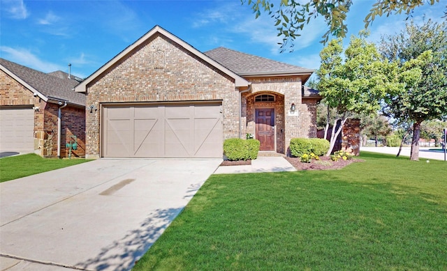 751 Kirby Dr, Argyle, TX 76226 - view of front of home with brick siding, a garage, a front lawn, and driveway