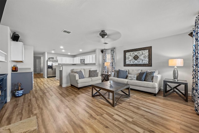 2316 Cavalry Dr, Fort Worth, TX 76177 - living room with light wood finished floors, ceiling fan, and recessed lighting