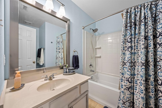 2316 Cavalry Dr, Fort Worth, TX 76177 - full bath with vanity, shower / tub combo with curtain, and tile patterned floors
