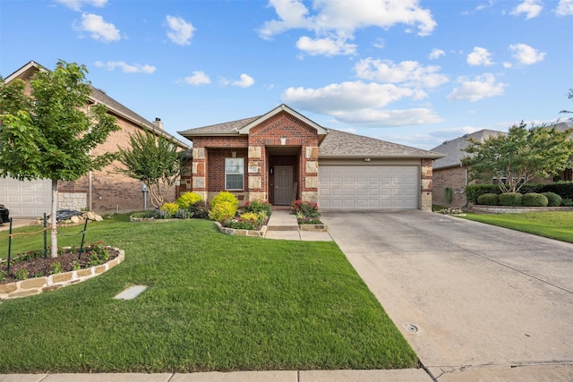 2316 Cavalry Dr, Fort Worth, TX 76177 - single story home with brick siding, a front lawn, a garage, driveway, and roof with shingles