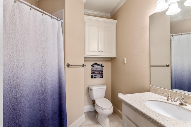 229 Lakeside Dr, Malakoff, TX 75148 - bathroom with ornamental molding, vanity, and a shower with curtain