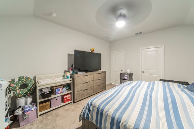 756 Loomis Trl, Justin, TX 76247 - bedroom with vaulted ceiling, light colored carpet, and a ceiling fan