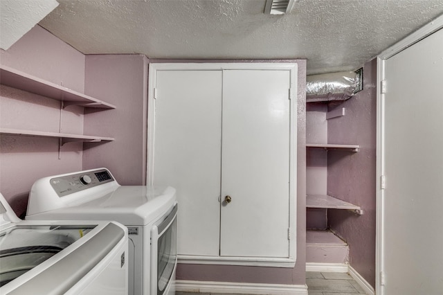 3412 Forest Creek Dr, Fort Worth, TX 76123 - laundry area featuring washer and clothes dryer and a textured ceiling