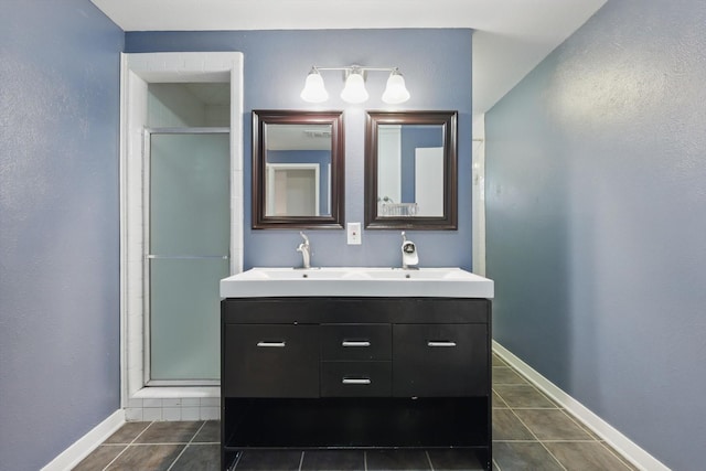 6123 Moonglow Dr, Dallas, TX 75241 - full bath with tile patterned flooring, a shower stall, and double vanity