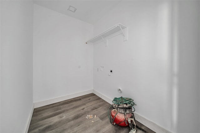 14017 Cimarron Dr, Balch Springs, TX 75180 - washroom with electric dryer hookup and wood finished floors