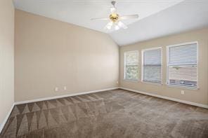 5729 Blackmon Ct, Fort Worth, TX 76137 - empty room with carpet floors, vaulted ceiling, and ceiling fan