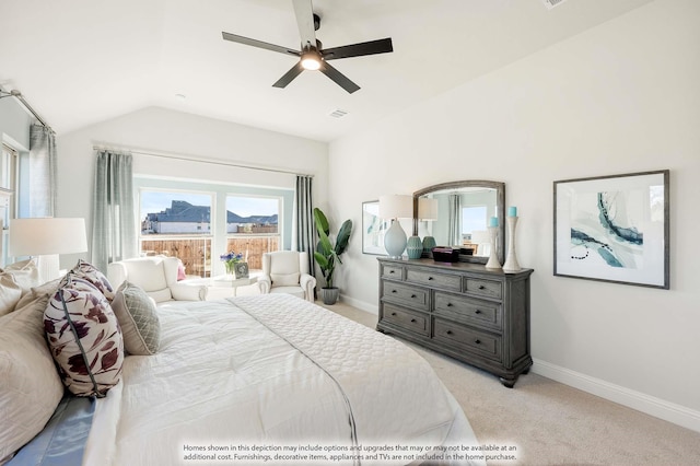 3803 Hidden Cove Ct, Rockwall, TX 75032 - bedroom featuring vaulted ceiling, light carpet, and a ceiling fan