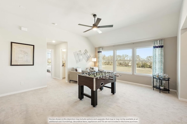 3803 Hidden Cove Ct, Rockwall, TX 75032 - rec room with ceiling fan, carpet flooring, healthy amount of natural light, and lofted ceiling
