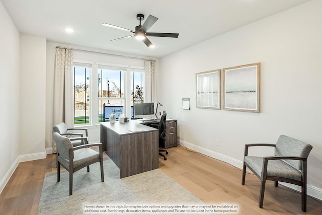 3803 Hidden Cove Ct, Rockwall, TX 75032 - office area featuring light wood-style floors, ceiling fan, and recessed lighting