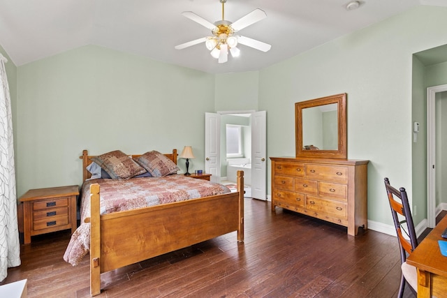 2009 Lake Fork Ct, Denton, TX 76210 - bedroom featuring vaulted ceiling, dark wood-style floors, and a ceiling fan