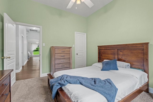 2009 Lake Fork Ct, Denton, TX 76210 - carpeted bedroom featuring baseboards and a ceiling fan