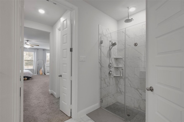 11504 Dawn Mist Dr, Frisco, TX 75035 - ensuite bathroom with a stall shower and ceiling fan
