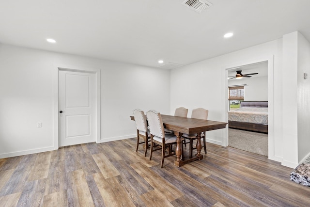 293 Private Road 36008, Honey Grove, TX 75446 - dining space featuring wood finished floors, recessed lighting, and a ceiling fan