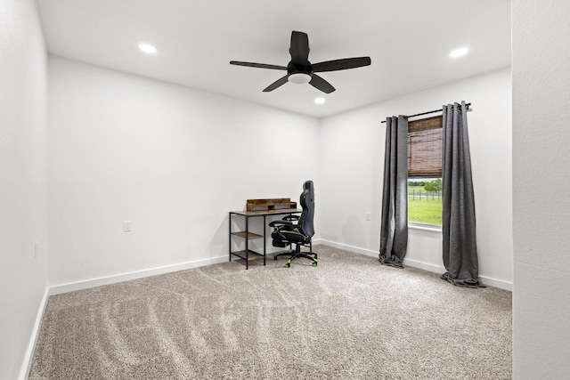 293 Private Road 36008, Honey Grove, TX 75446 - office area featuring carpet floors, recessed lighting, and ceiling fan