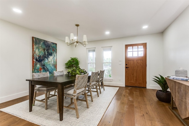 1508 N Waterview Dr, Richardson, TX 75080 - dining room featuring a chandelier, wood finished floors, and recessed lighting