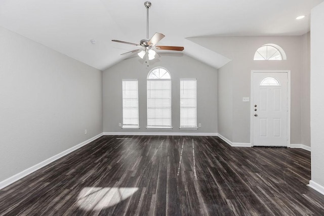 6119 Wall St, Arlington, TX 76018 - foyer with ceiling fan, wood finished floors, and vaulted ceiling