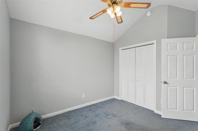 1801 Bent Brook Dr, Mesquite, TX 75181 - unfurnished bedroom with carpet flooring, lofted ceiling, a closet, and ceiling fan