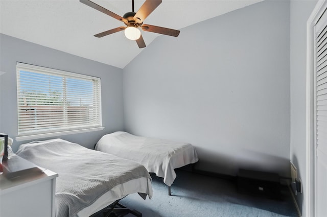 1801 Bent Brook Dr, Mesquite, TX 75181 - bedroom featuring carpet, vaulted ceiling, and ceiling fan