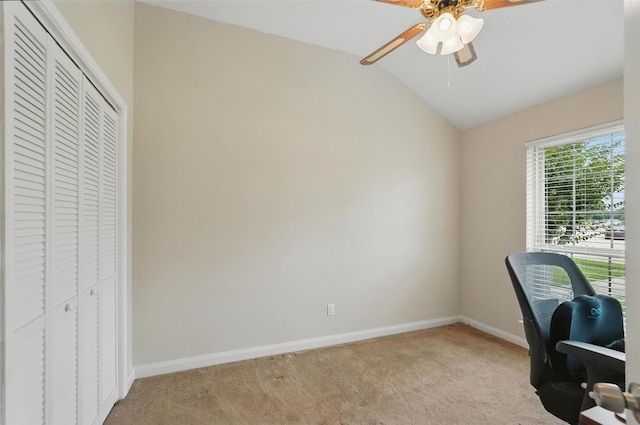 1801 Bent Brook Dr, Mesquite, TX 75181 - office with light carpet, a ceiling fan, and lofted ceiling
