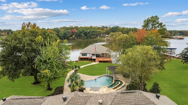 13735 Peninsula Rd, Whitehouse, TX 75791 - view from above of property featuring a large body of water and a pool area