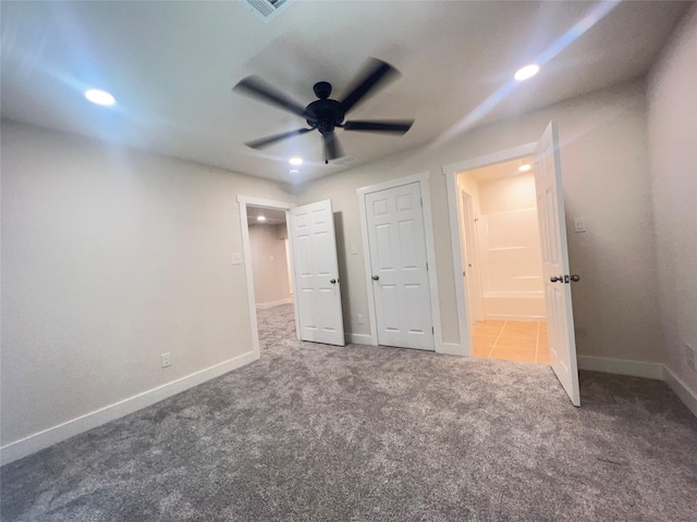 104 Kimberly St, Sulphur Springs, TX 75482 - unfurnished bedroom with carpet floors, recessed lighting, and a ceiling fan