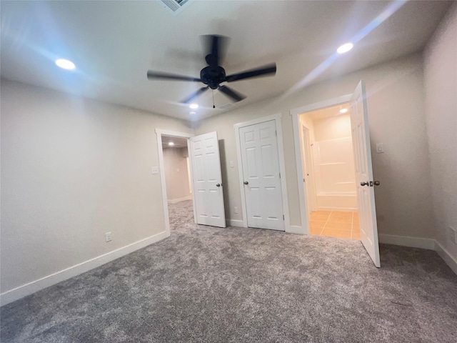 104 Kimberly St, Sulphur Springs, TX 75482 - unfurnished bedroom with carpet flooring, recessed lighting, and a ceiling fan